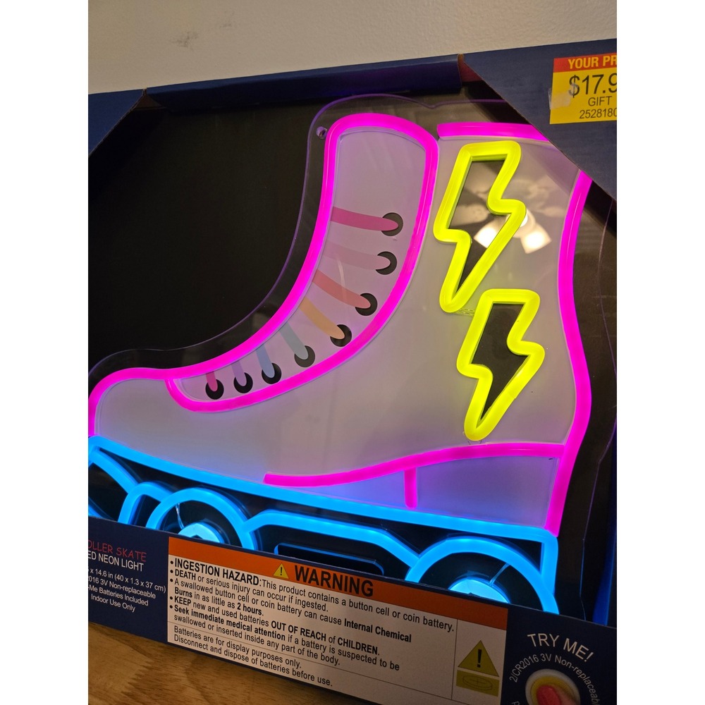 Hobby Lobby Roller Skate LED Neon Light Pink Yellow USB Powered Wall Decor
